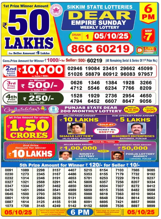 Lottery Sambad Today Result 5 Oct. 2025: 3 Lottery Sambad Today Result 5 Oct. 2025: