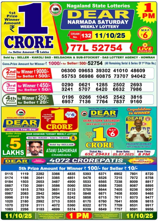 Dear Morning Draw Result: 1:00 PM Dear Morning Draw Result: 1:00 PM