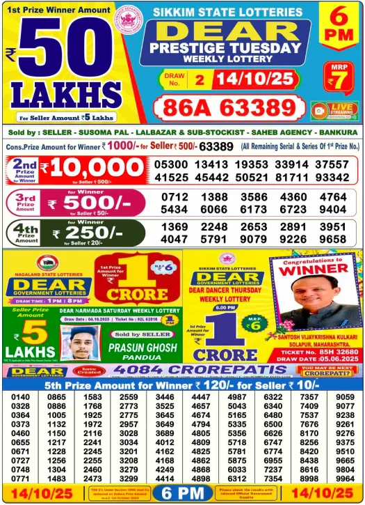 Lottery Sambad Result Today 14-10-25 6 PM live update with winning numbers, check latest official draw results online instantly.