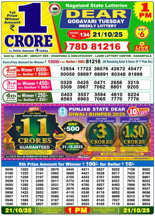 Lottery Sambad Today 21.10.25 – Check Out the Winning Numbers Now! 2 Lottery Sambad Live Result 1 PM
