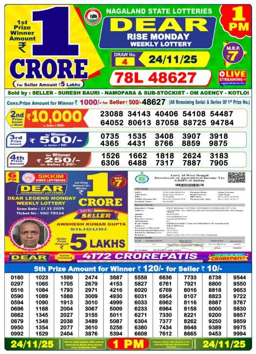 Lottery Sambad Today 24.11.25 Live 1 PM