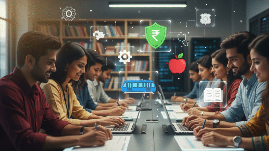 Top Government Jobs November 2025—Focus Sector Updates 2 Top Government Jobs November 2025 show confident men and women preparing applications for leading posts in Income Tax, Delhi Metro, and education.