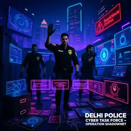 Cyber Hawk Operation साइबर अपराध और दिल्ली पुलिस का ‘ऑपरेशन साइबर हॉक’ 3 Cyber Hawk Operation evidence display of seized devices like SIM cards, laptops and smartphones.