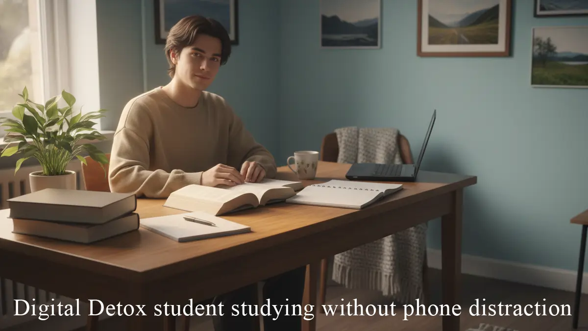 Digital Detox student studying without phone distraction