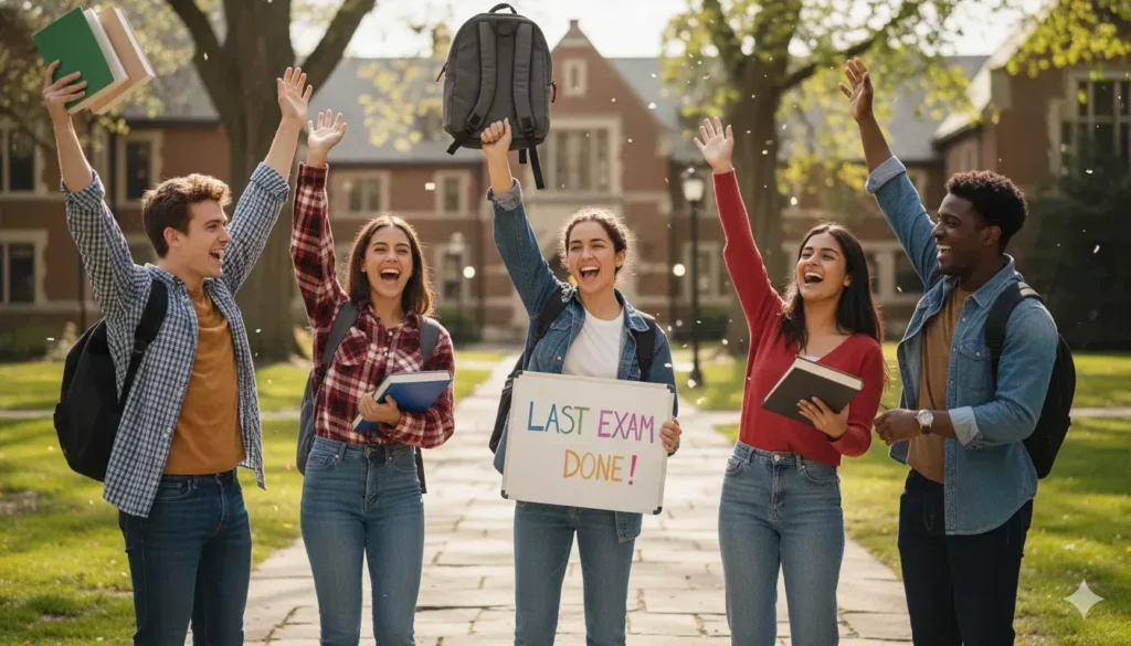 Exam Season Alert: Students ke liye Best Stress-Free Study Tips! 4 Exam Season Alert image of happy students celebrating after exams — symbolizing success through stress-free preparation.