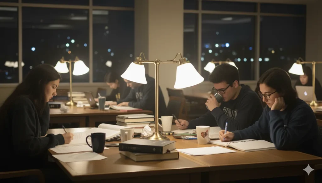 7 Powerful Late Night Study Tips: बिना थके पूरी रात पढ़ाई के Positive Secrets! 4 Late Night Study Tips Students planning study topics at night.