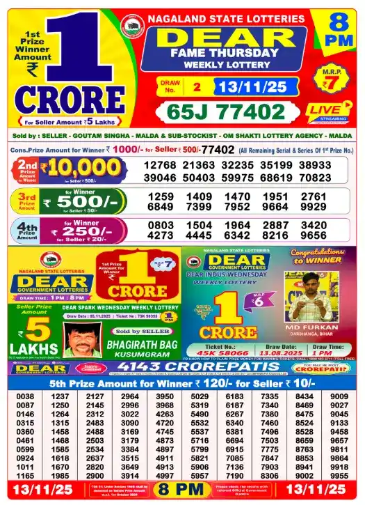 Lottery Sambad Result 13.11.25: Today’s Full Winner List 4 Lottery Sambad Result 13.11.25 (8 PM) Result