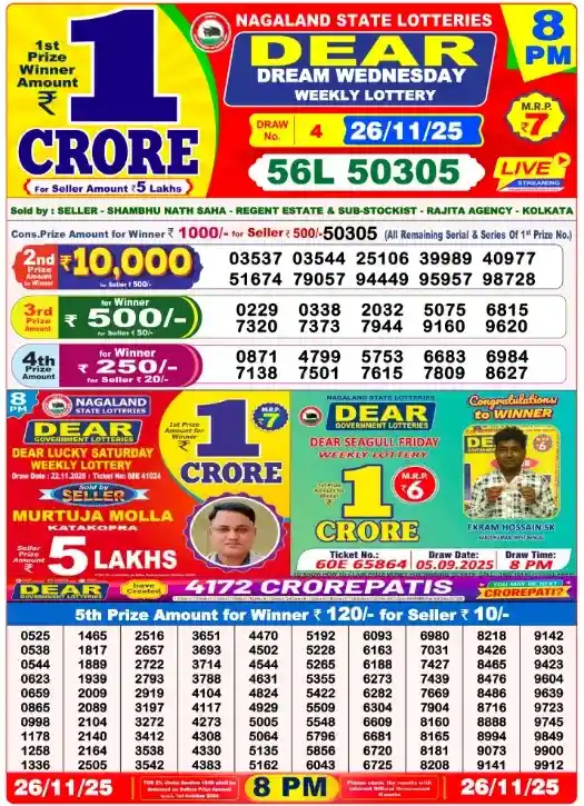 Lottery Sambad Result 26.11.25 At 8 PM