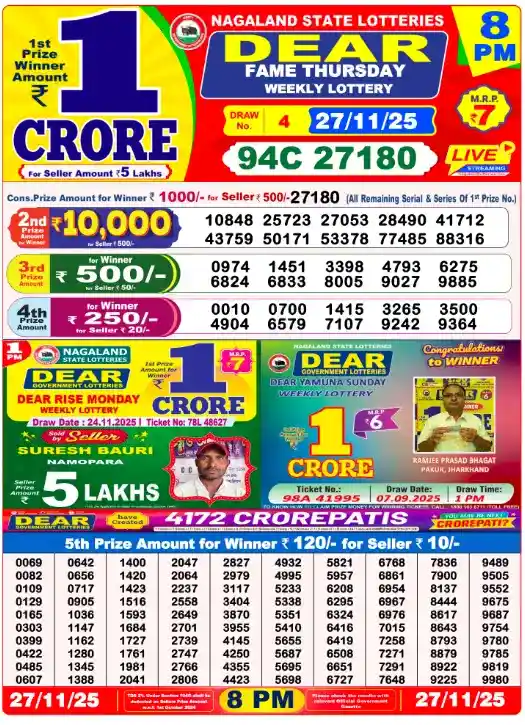 Nagaland State Lottery 27.11.2025 At 8 PM