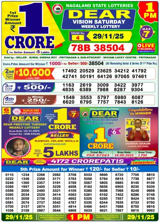 Nagaland State Lottery 29.11.25 At 1 PM