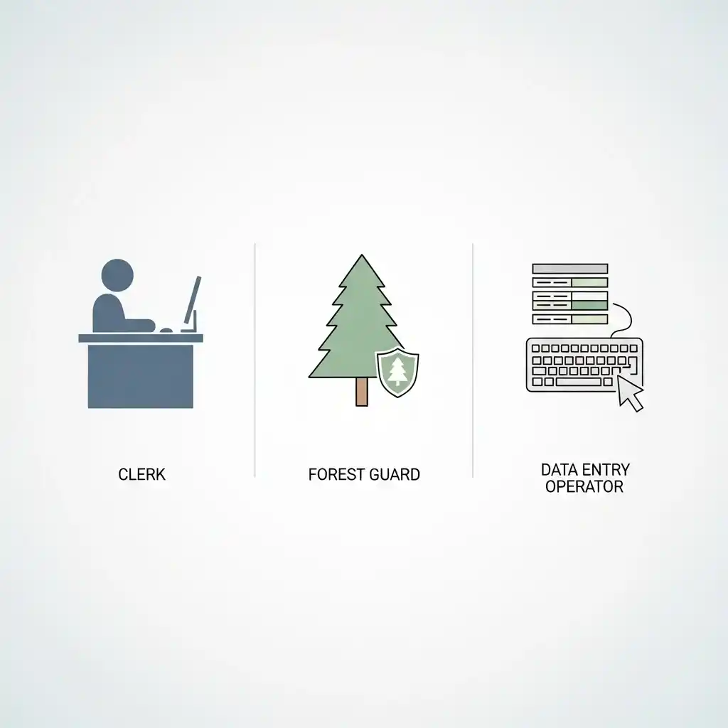 BSSC Inter Level 2025 — 23,175 पदों पर बंपर भर्ती, अभी करें आवेदन! 3 BSSC Inter Level 2025 various job roles icons representing clerk, DEO, forest guard etc