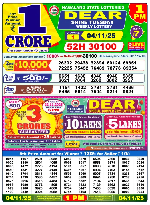 Nagaland State Lottery Result 4.11.25 - Check Winners 1PM, 6PM, and 8PM 2 Nagaland State Lottery Result 4.11.25 AT 1PM