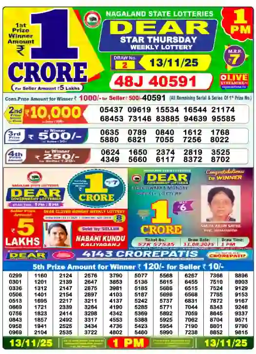 Lottery Sambad Result 13.11.25: Today’s Full Winner List 2 Nagaland State Lottery Sambad 1 PM Result