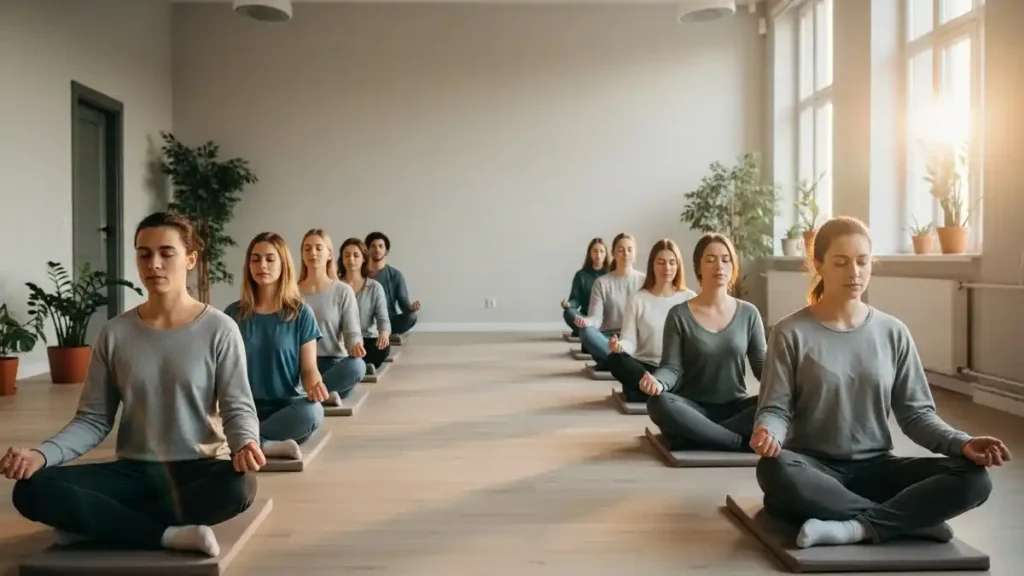 Board Exam Stress -कारण अभिभावक गलतियाँ छात्र चिंता सुझाव 2025 4 board exam stress solution students practicing meditation