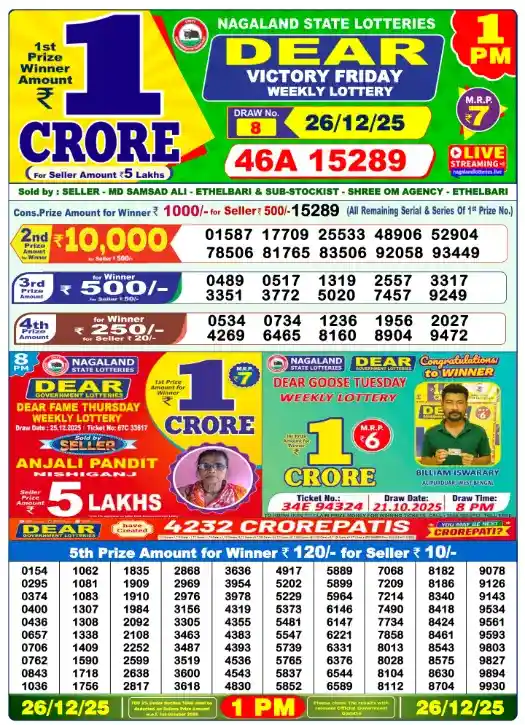 Lottery Sambad Update Results– at 1 PM