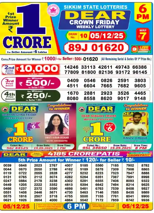 Lottery Sambad 5.12.25 Today Result At 6 PM