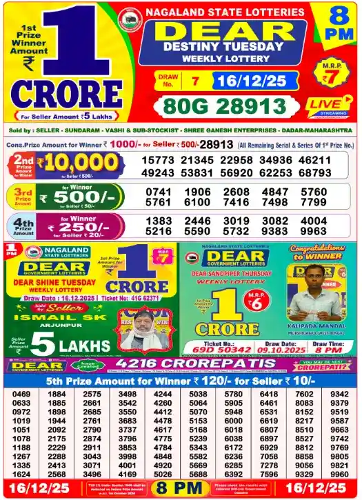 Nagaland State Lottery 16.12.25 Results At 8 PM