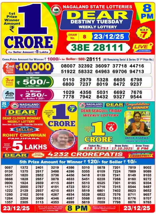 Nagaland State Lottery Results 23.12.25 at 8 PM