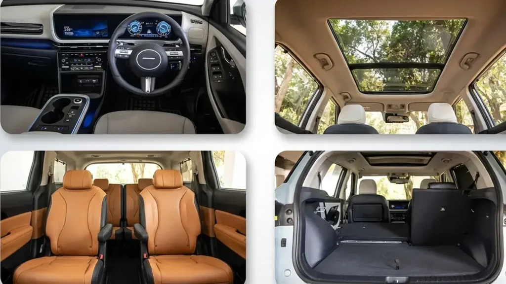 Hyundai Creta Electric Will Shock You With Its Range and Features 3 Hyundai Creta Electric interior showing digital dashboard, brown leather seats, spacious rear cabin and panoramic sunroof.